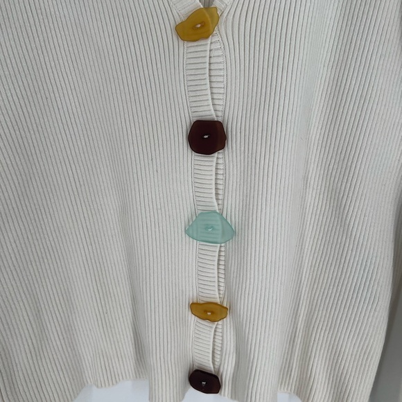 Simon Miller Nepa Multicolor Sea Glass Shaped Button Knit Cardigan In White - Picture 3 of 7